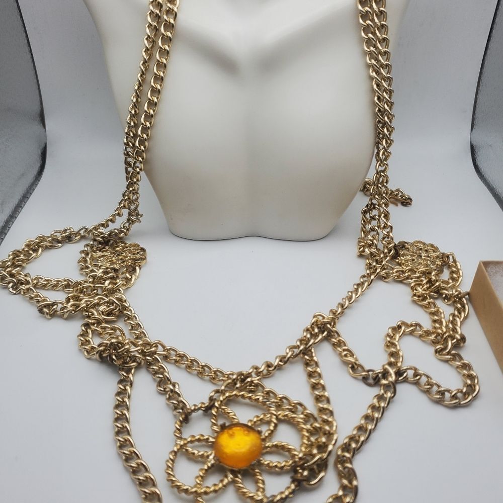 Pharoah gold laced body necklace‎ amber amulet statement Egyptian wear